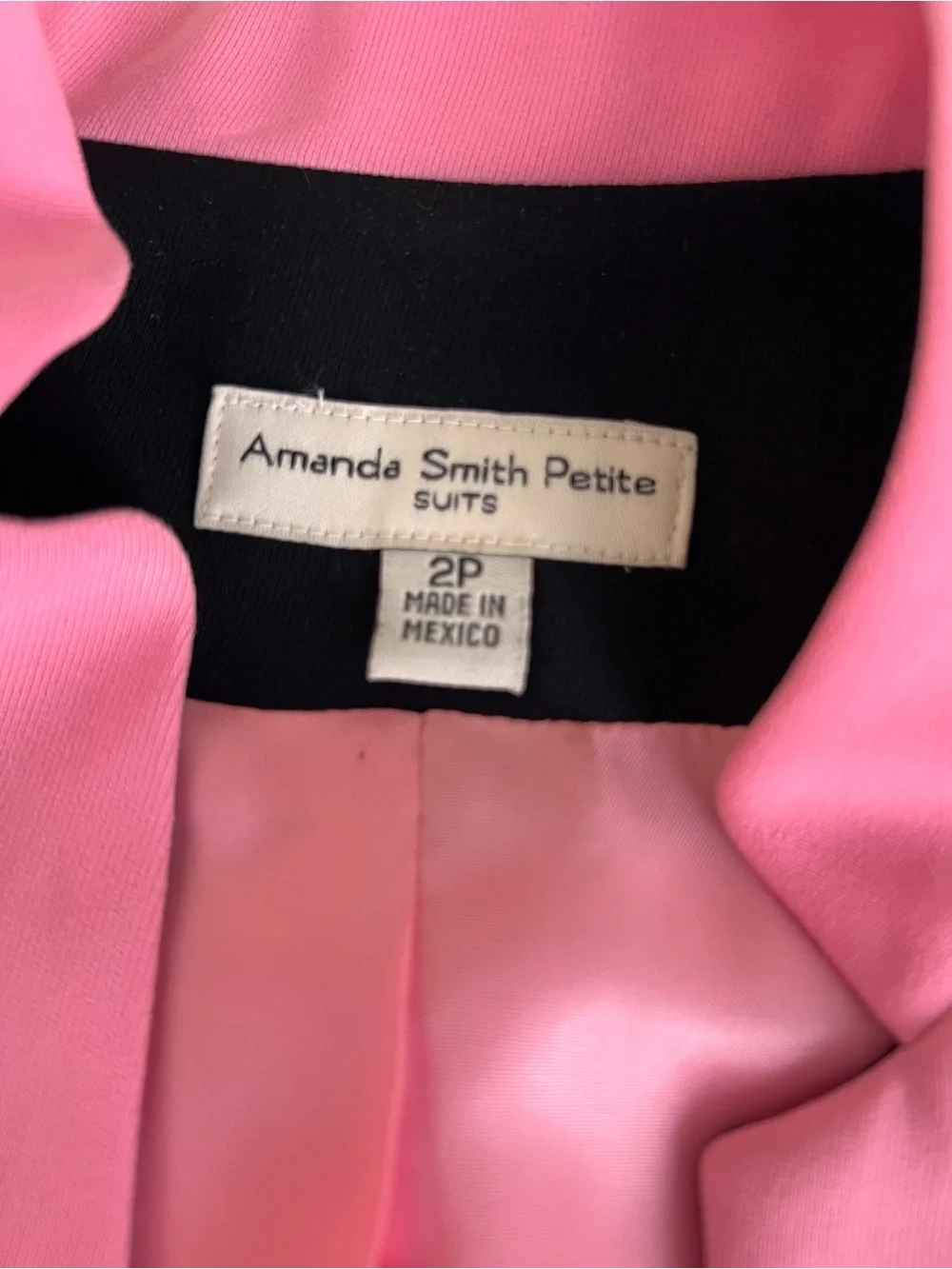 Amanda Smith Petite 3-Piece Suit Set Pink Jacket Top Black Skirt Career Size 2P